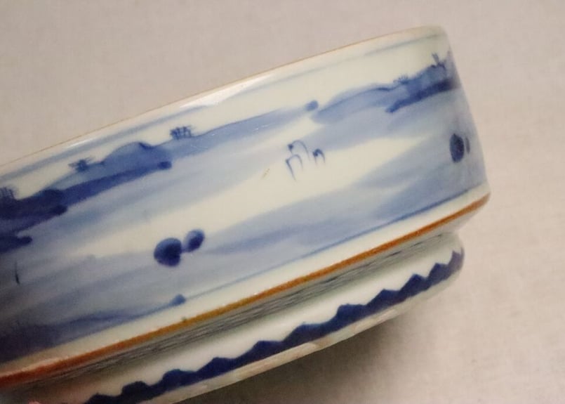 江戸幕末染付捻子に蓮と花弁図桶型7寸鉢 小ホツ | 吉祥寺PukuPuku