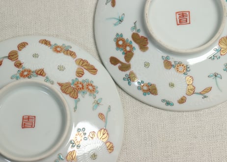 明治前期色絵三方菊図通り物蒸茶碗