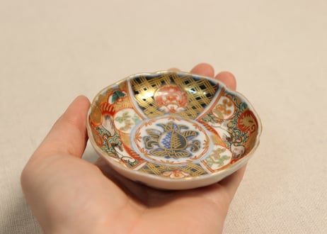 明治前期色絵桃と鶴図通り物豆皿②　少甘手