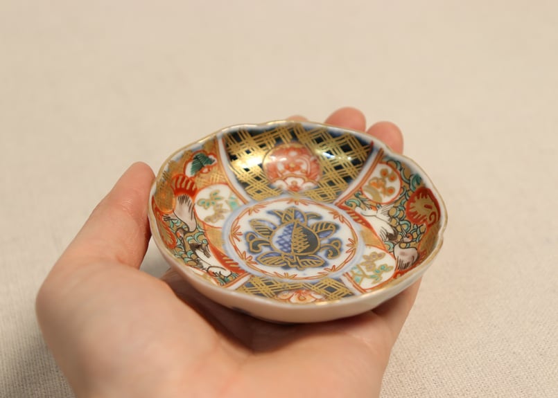 明治前期色絵桃と鶴図通り物豆皿② 少甘手 | 吉祥寺PukuPuku