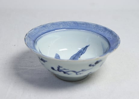 江戸幕末染付芭蕉図6寸鉢　少甘手