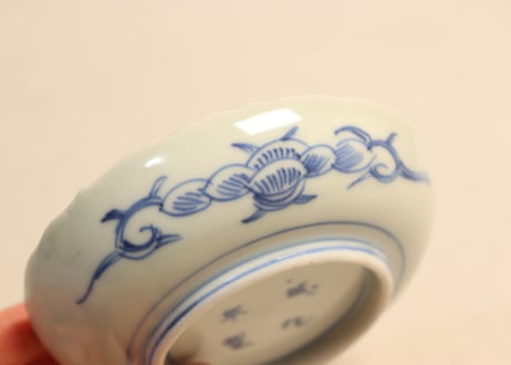 江戸幕末線描き牡丹と唐草図小皿②ノミホツ