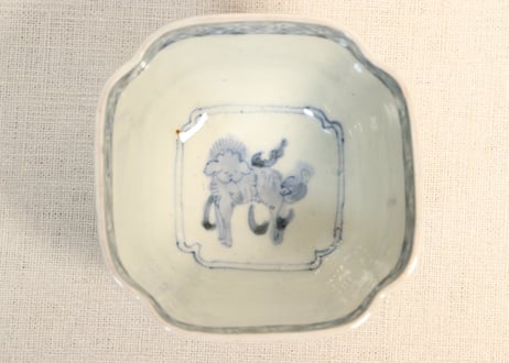 明治前期色絵富士と鷹に兜図角向付 ５客組