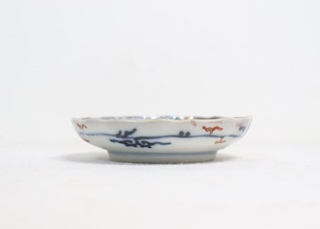 明治前期色絵松竹梅に鶴亀図通り物小皿
