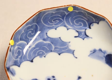 江戸幕末染付山水と雲図十角小皿② ノミホツ
