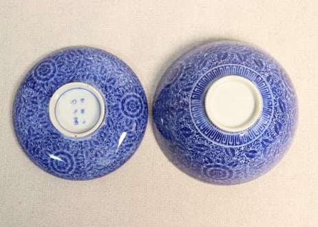 明治前期紙刷鉄線図蓋茶碗