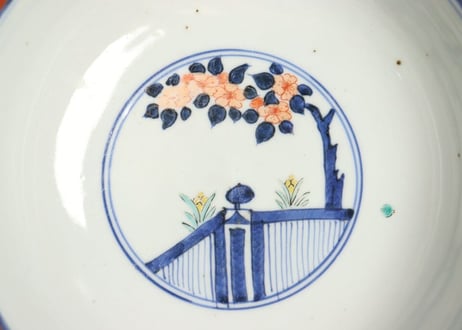 江戸幕末色絵牡丹図8寸鉢