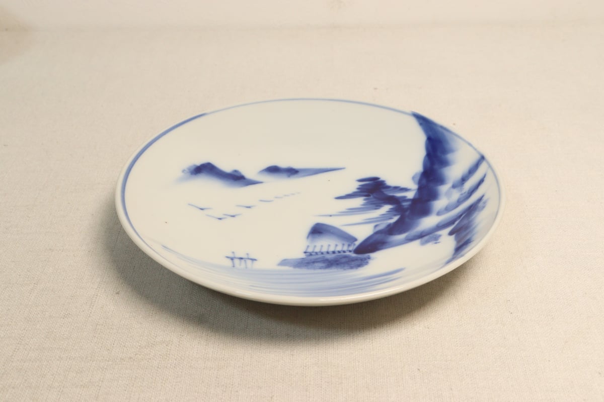 向付 変形皿 小皿 染付 七福神 銘 明治 大正 昭和初期 5客 その1 向付 変形皿 小皿 染付 七福神 銘 明治 大正 昭和初期 5客 その