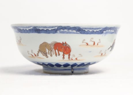明治前期色絵馬図三ツ組鉢