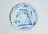 江戸幕末染付芦に鷺図7寸皿①　少甘手,かたつき