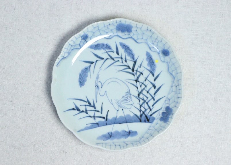 江戸幕末染付芦に鷺図7寸皿① 少甘手,かたつき | 吉祥寺PukuPuku