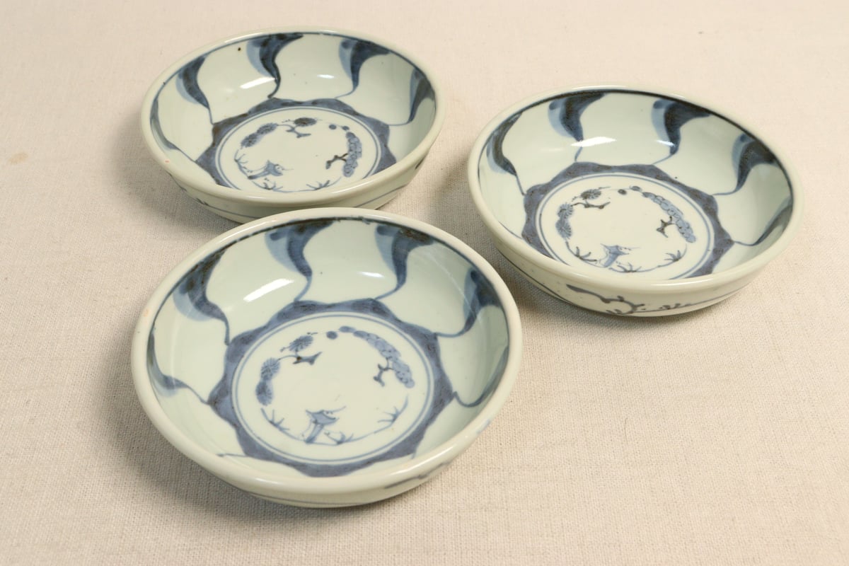 希少　越後大久保焼　草花文染付水注 希少越後大久保焼草花文染付水注