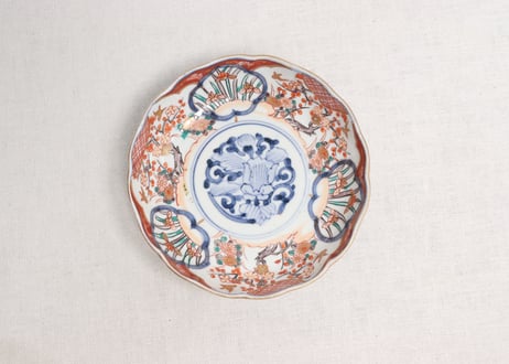 明治前期色絵梅に鶯と菖蒲図通り物なます皿