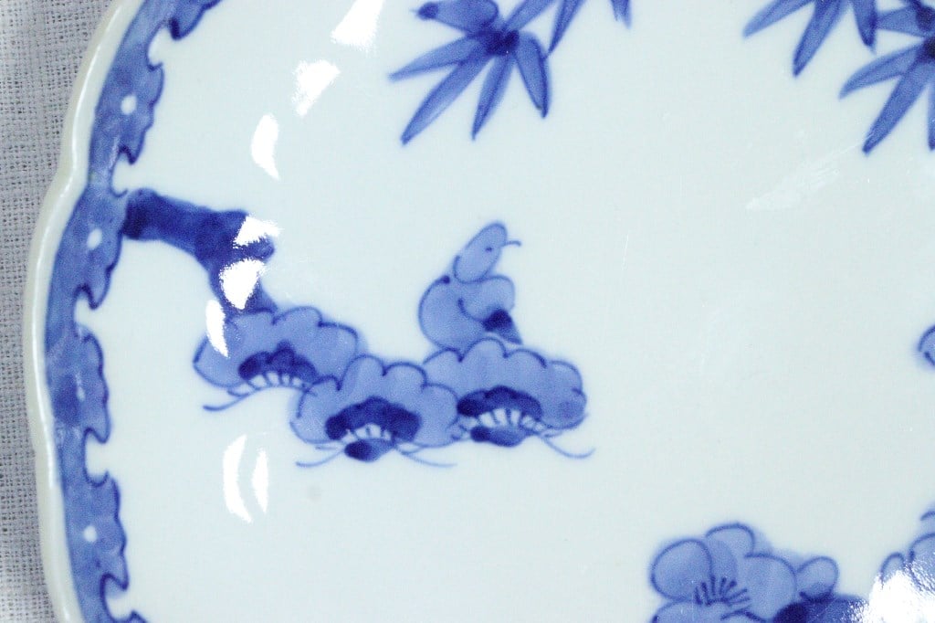 明治初期 松竹梅 7枚 明治前期染付松竹梅図7寸皿② 小