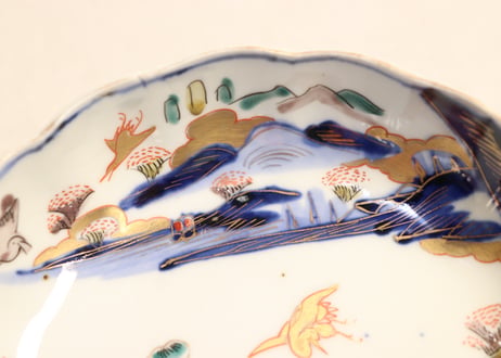 明治前期色絵山水図通り物なます皿①