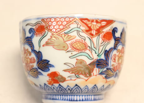 明治前期色絵芦に鳥と牡丹図通り物向付