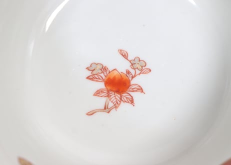 明治前期色絵網手に鶴と梅に鶯図通り物飯茶碗