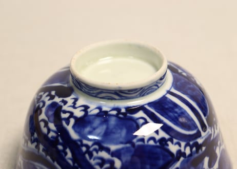 明治前期ベロ藍鳳凰図通り物飯茶碗