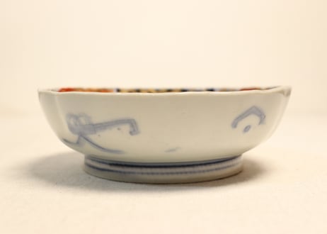 明治前期色絵桃と鶴図通り物なます皿