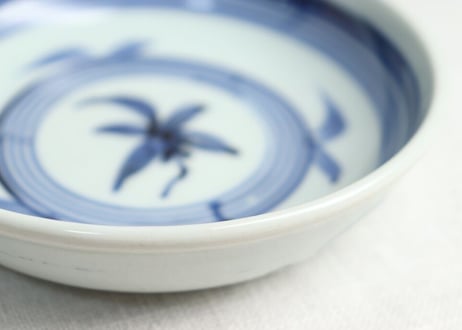 江戸幕末染付輪線紅葉図小なます皿