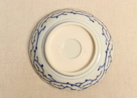 江戸幕末染付線描き四方に花図なます皿 少かたつき