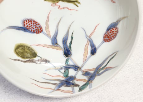 明治前期色絵芦と水鳥図三つ組鉢