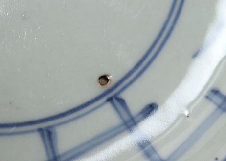江戸中期染付二方に菊図6寸皿 ムシクイ,フリモノ
