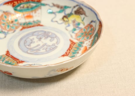 明治前期色絵三方に獅子図なます皿