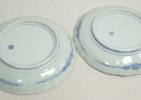 江戸幕末色絵牡丹と青玉図通り物7寸皿①