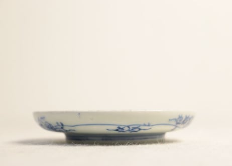 江戸幕末線描き六方に花図小皿 ノミホツ,小ニュウ