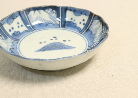 江戸幕末染付富士と波図なます皿