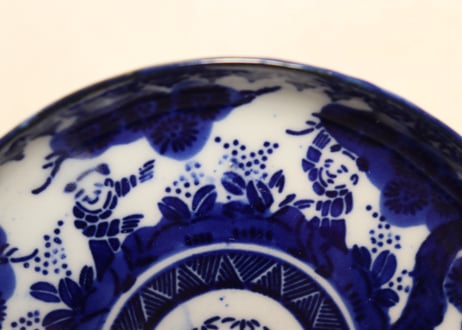明治前期紙刷唐子図4,5寸皿