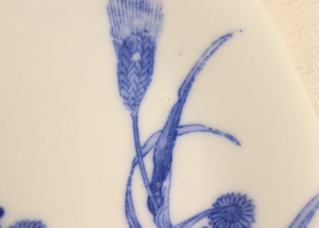 明治後期～大正銅判麦と菊図７寸皿