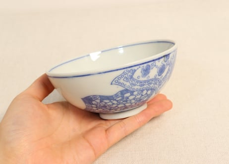 明治後期～大正銅判幾何学文に花と割絵図飯茶碗