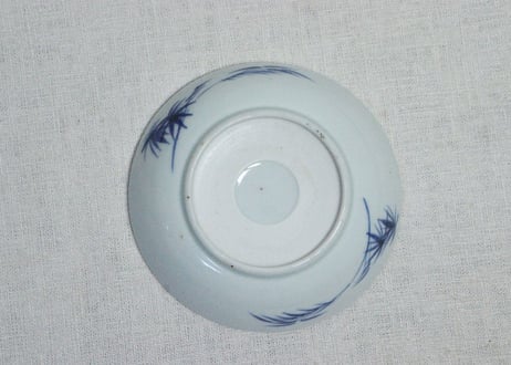 江戸幕末染付梅と格子図なます皿① 濃いめ,フリモノ,膨れ