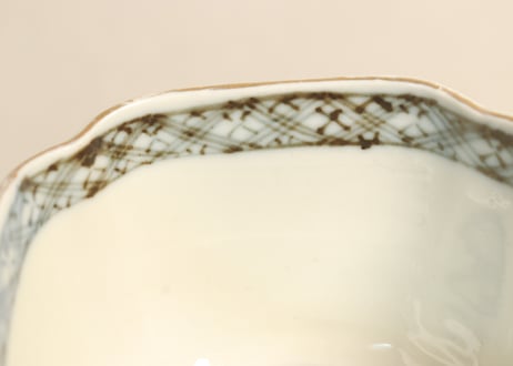 明治前期色絵山水と兎図角向付 釉剥げ