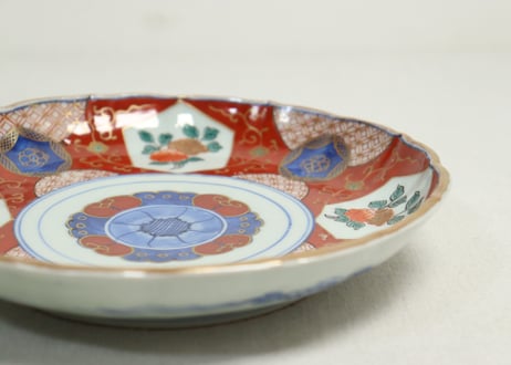 江戸幕末色絵牡丹と青玉図通り物7寸皿①