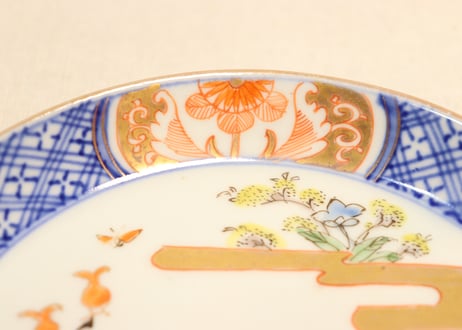 明治前期色絵牡丹と菊図縁立5寸皿