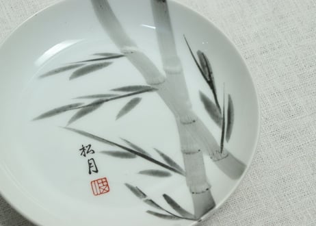 昭和戦前染付竹図5寸皿