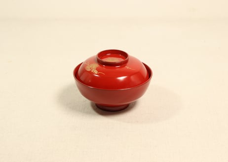 輪島塗 皆朱金蒔絵 茶筅形 吉祥結び紋 蓋付吸い物椀 5客 揃えアンティーク 輪島塗 皆朱金蒔絵 茶筅形 吉祥結び紋 蓋付吸い物椀 5客