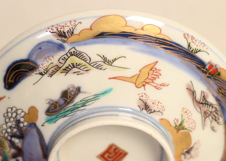 明治前期色絵山水図通り物蒸茶碗② ノミホツ