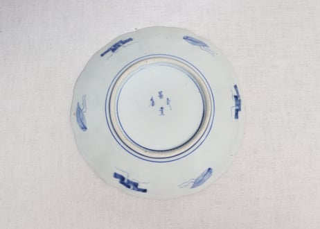 明治前期色絵梅に鶯と菖蒲図通り物7寸皿①