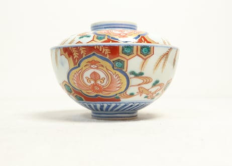 明治前期色絵柳に鮎図蓋茶碗②フリモノ,ひっつき