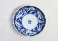 江戸中期染付樹木に草花図なます皿　小かたつき