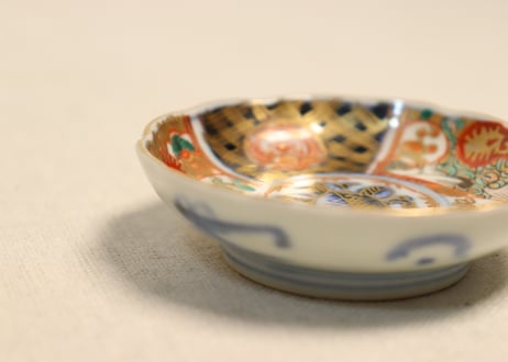 明治前期色絵桃と鶴図通り物豆皿②　少甘手