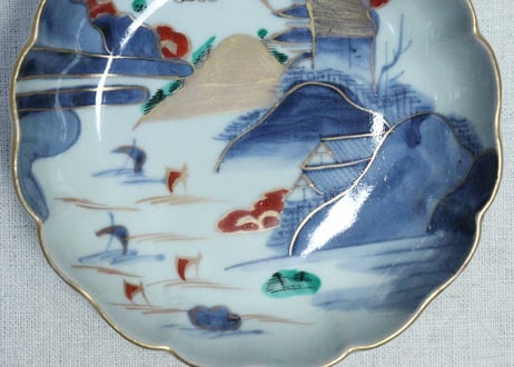 江戸中期色絵山水図なます皿