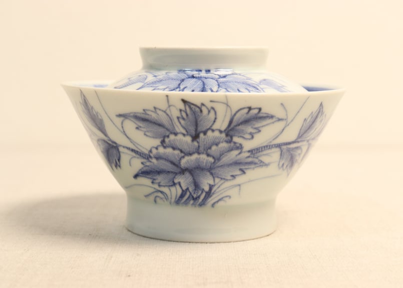 蓋茶碗■吸物碗 5客セット（江戸後期～明治期）丸窓幾何学模様紋 洸春 蓋物 骨董 椀・碗 / bowls | 古道具・器 ハナレ きりゅう