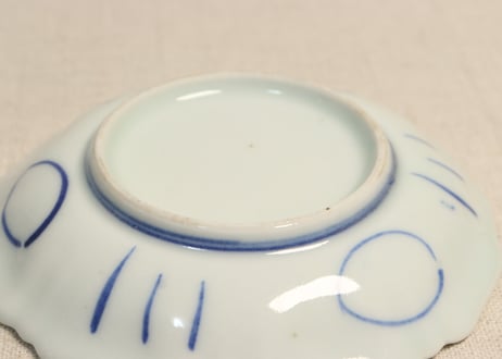 明治前期染付芙蓉手イナゴ図小皿