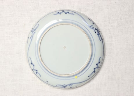 江戸中期染付二方に蕪図6寸皿 高台ホツ