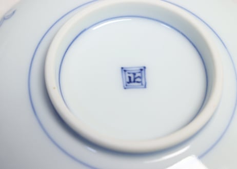明治後期～大正染付人物図三弁小鉢